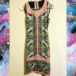Pink Feather Neoprene Sleeveless Pencil dress